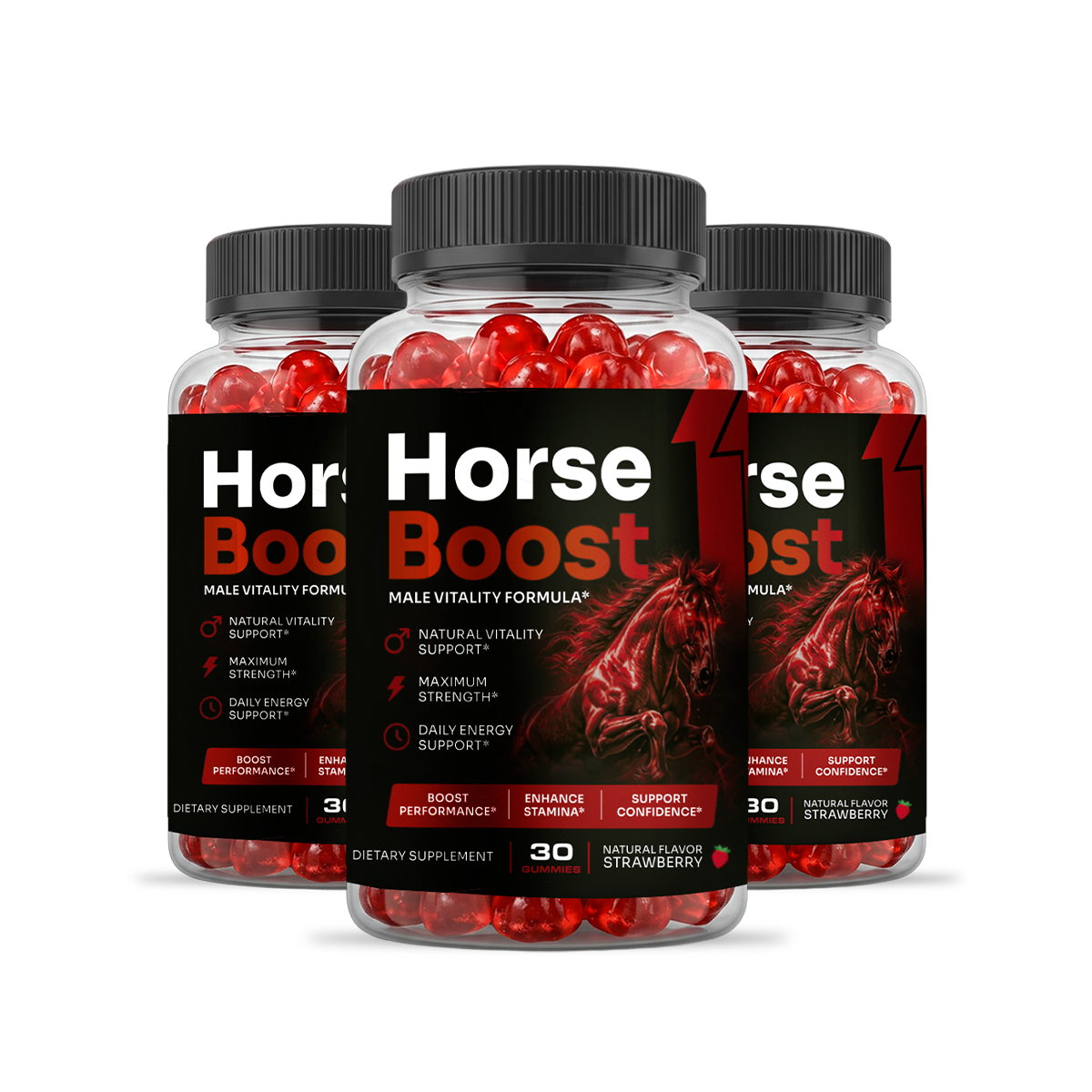 Horse Boost strawberry-flavored men's vitality gummies, three bottle bundle
